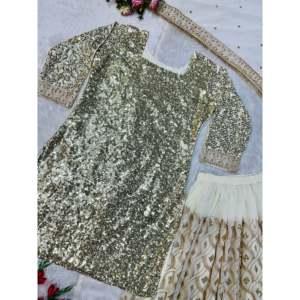 Women's Beautiful <b>Party</b> Wear <b>Top</b> Plazzo Dupatta Set with Embroidery Work - Product Image 4