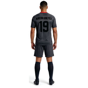 Camiseta de Fútbol de Manga Corta, Transpirable, Ajuste Atlético, Estampado Sublimado, Diseño Sólido, para Adultos, Todas las Temporadas, Cuello en V Negro para Hombre - Product Image 2