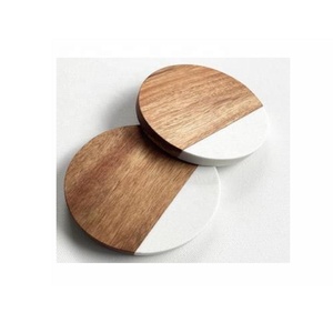 Ensemble de 4 sous-verres ronds en marbre et bois marron foncé pour café, boisson, thé, table moderne pour la décoration de la maison - Product Image 6