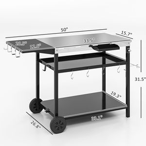 Carrello da portata per barbecue in acciaio inossidabile con ganci per piano di lavoro e vano portaoggetti - Product Image 3