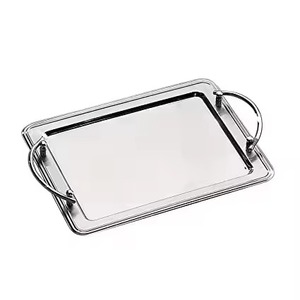 New Serving Tray Rectangular <b>Silver</b> Stainless Steel Metal Platter <b>Mirror</b> Glossy Finish Gold Metal Side Handles Serving Tray - Product Image 5
