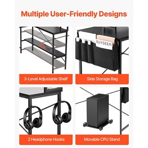 Bureau de jeu en forme de L réversible de 67 pouces avec fonction de massage, table PC moderne avec support pour écran - Product Image 6