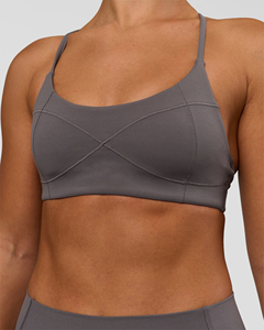 Women's Gray Sports <b>Bra</b> With Crossback Design And <b>Thin</b> <b>Straps</b> For Yoga Fitness Workout - Product Image 3