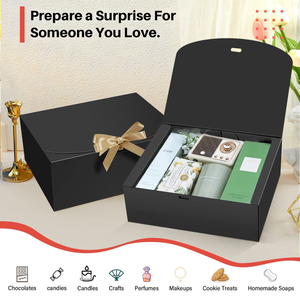 กล่องของขวัญแบบพับได้พร้อมที่ปิดด้วยริบบิ้นบรรจุภัณฑ์กระดาษแข็งสีดำสุดหรูสำหรับใส่เสื้อผ้าและของขวัญใน CBB-489ที่กำหนดเอง - Product Image 3