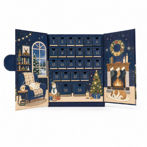 Calendario dell'Avvento di Natale Vuoto da 24 Giorni, Scatola Regalo Personalizzata Blu Navy a Forma di Libro, Confezione Magnetica in Cartone per il Conto alla Rovescia, Cioccolato - Product Image 1