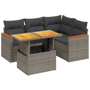 5 Piece Adjustable Armrest Garden <b>Sofa</b> Set in Gray PE <b>Rattan</b> - Product Image 2