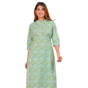 Kurta, pantalon et dupatta en coton brodé à motifs floraux, couleur verte, tenue ethnique élégante, vêtements traditionnels pour femmes, confortables - Product Image 1