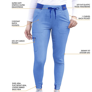 Conjuntos de uniformes médicos elásticos tipo jogger de mezclilla ecológicos personalizados con logo para enfermeras y doctores, al por mayor - Product Image 4