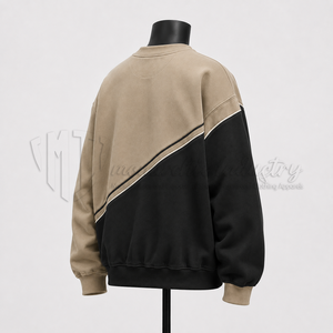 Sudadera Personalizada para Hombre, Color Beige y Negro, Cuello Redondo, Paneles en Contraste, Sudadera de Forro Polar, Estilo Urbano - Product Image 4