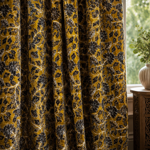 Vintage Style Olive Floral Print Cotton <b>Curtain</b> Boho Decor Custom Size Boho Home Decor Luxury Style Cotton Velvet - Product Image 1