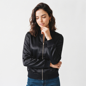Wholesale <b>Women</b> <b>Bomber</b> <b>Jackets</b> Custom Design <b>Lightweight</b> <b>Bomber</b> Zip Up <b>Jacket</b> Manufacturer Crewneck Black <b>Bomber</b> <b>Jackets</b> - Product Image 6