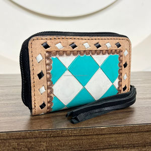 กระเป๋าใส่เหรียญขนาดเล็กลายหมากรุกน่ารักสำหรับผู้หญิงกระเป๋าใส่เหรียญทำจากหนังมีพู่ห้อย - Product Image 5