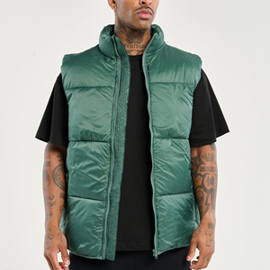 Men's Green Stand Collar Puffer Vest Windproof Solid Color Casual Winter Outerwear Polyester <b>Wadding</b> Regular Fit - Product Image 5
