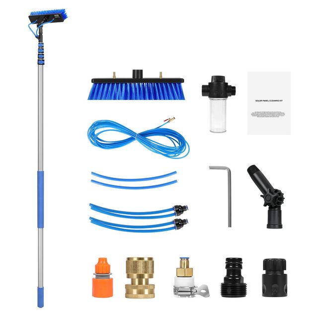 30FT Extendable Handle Solar Panel Cleaning Pole Kit 65.6FT Hose 180 Degrees Rotatable Brush Head Water Panel Cleaning Machine