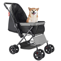 Poussette pliable pour chien imperméable à quatre roues avec housse en nylon et poignée réversible