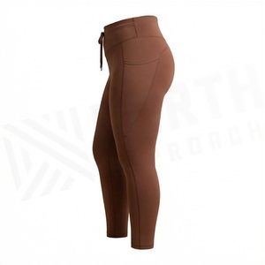 Ensemble de yoga 2 pièces marron : Leggings taille haute longueur intégrale et crop top dos nageur sans couture – Tenue de sport pour femme - Product Image 3