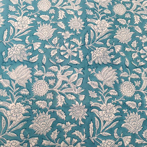 Tissu en pur coton multi-usages, magnifique imprimé floral indien fait main au tampon, pour vêtements femme et garçon, sacs, rideaux, housses et matelas - Product Image 1