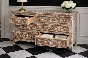 Contemporary Bone Inlay <b>Sideboard</b> Cabinet Solid Wood Storage Dresser Living Room Dining Furniture - Product Image 3