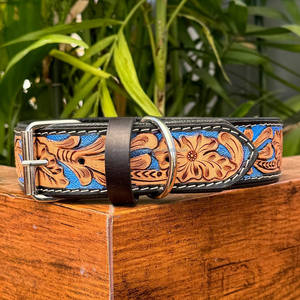 Manufacturer High Quality Heavy Duty Genuine Leather 1.5 Inch Wide Strong Durable Brass Hardware Custom Beaded Pet Dog Collars - Product Image 3