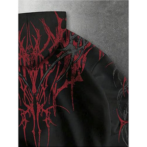 Sudadera con Capucha y Cremallera para Hombre, Estilo Gótico, Estampado Tribal Negro y Rojo, Corte Regular, Felpa Francesa, para Otoño - Product Image 3