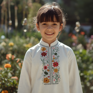 Kids Embroidered <b>Thobe</b> Long Sleeve Islamic Jubba Robe Traditional Cotton Boys Muslim Wear Decorative Stitching Children Outfit - Product Image 3