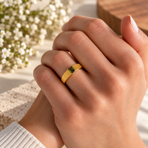 Stainless Steel Green Stone <b>Open</b> <b>Ring</b> Geometric Gold Plated Finger <b>Ring</b> for Women Party Gift - Product Image 2