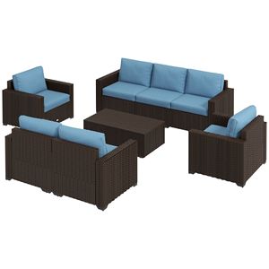 Conjunto de Muebles de Patio Azules para Espacios Exteriores, con Cojines y Mesa de Almacenamiento para Uso con Sofá - Product Image 1