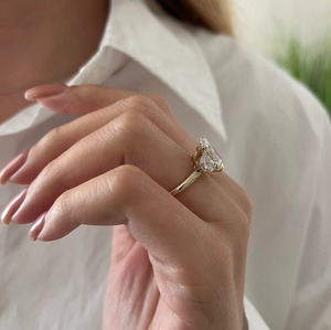 5 Carat Oval Lab Grown Diamond Three Stone Engagement <b>Ring</b> Oval Half <b>Moon</b> Side Stones IGI Certified 14K Yellow Gold Trilogy <b>Ring</b> - Product Image 3