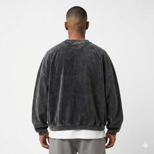High Quality Men's Oversized Velvet Crewneck <b>Sweatshirt</b> Custom Logo Heavyweight <b>Velour</b> Streetwear Blank Pullover Wholesale - Product Image 4