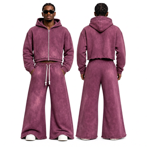 Custom Cotton Tracksuit 450 GSM Cotton Fleece Acid Wash Finish Streetwear Tracksuit <b>UK</b> Europe Wholesale - Product Image 6