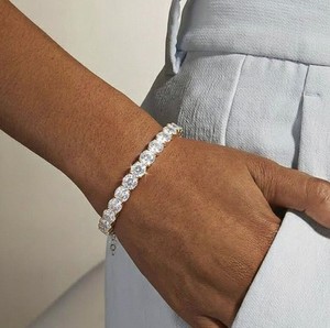 Round Cut Moissanite Charm <b>Bracelet</b> 925 Sterling Silver 14K Gold Plated Luxury Sparkling Elegant Bridal Jewelry Gift Women - Product Image 3