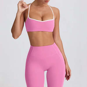 Ensemble de yoga pour femmes de haute qualité, motif léopard uni, extensible, en spandex/nylon respirant, élégant, taille haute, deux pièces - Product Image 5