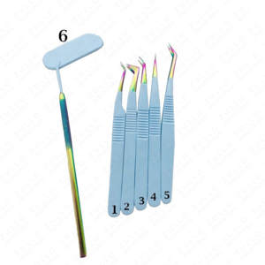 แหนบต่อขนตาเคลือบสีฟ้าสกายบลู พร้อมปลายสีรุ้ง และชุดกระจกติดขนตา สำหรับมืออาชีพ - Product Image 6