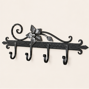 Perchero de pared decorativo de hierro forjado hecho a mano, estilo vintage rústico, para llaves y abrigos, para entrada o cocina. - Product Image 1