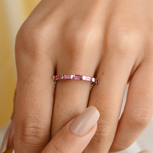 18K <b>Gold</b> Topaz and <b>Opal</b> Baguette Cut Dainty Wedding Band <b>Ring</b> for Women - Product Image 1