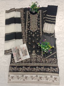 Ropa india y pakistaní de georgette sintético con bordados, traje largo con encaje bordado, salwar kameez para Eid. - Product Image 6