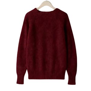 Suéter de Punto Grueso de Lana/Acrílico Color Borgoña, de Secado Rápido y Antipilling, Cuello Redondo, Manga Larga, para Mujer, Ropa Casual de Invierno - Product Image 2