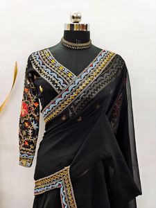Sari indio de modal con bordados elaborados para mujer, diseño moderno, lavable a máquina, disponible en todas las tallas 74735 - Product Image 5