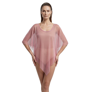 Women's Pink Asymmetric Swim <b>Cover</b> Up Scoop <b>Neck</b> 100% Polyester Sheer Mesh Beachwear Dress Breathable Sexy <b>Cover</b> Up - Product Image 5
