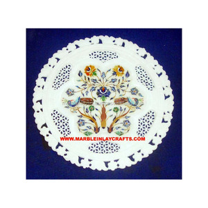 Plato Decorativo con Incrustaciones de Mármol Blanco, Diseño Artesanal con Rejilla, Hermoso Diseño, Perfecto para Decoración del Hogar, Comedores y Regalos - Product Image 1