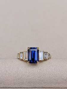 Blue Sapphire Emerald Cut Moissanite Gemstone Five Stone <b>Ring</b> For Unisex original 925 Silver For Bridal Surprise Gift Her - Product Image 2