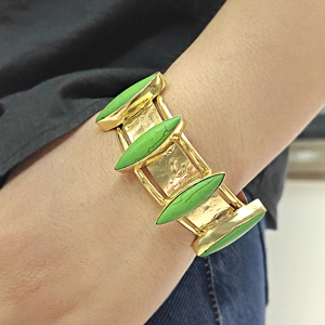 Women fashion cuff bracelet marquise shape peridot green <b>copper</b> turquoise bracelet 18k gold plated brass jewelry open wide cuff - Product Image 3