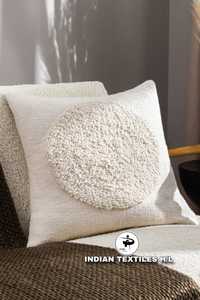 INDIAN TEXTILES H/L Square Tufted Throw Cushion Cover Solid Color Minimalist Style Cotton Textile Decorative Cushion - Product Image 1