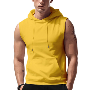 Débardeur à capuche pour homme, style décontracté, respirant, tricoté, personnalisable, en mélange de coton, idéal pour la gym et le fitness - Product Image 1
