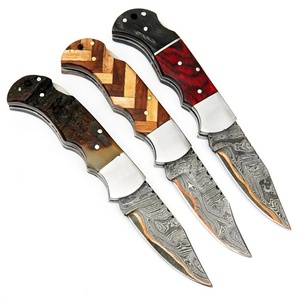 Couteau pliant de poche en acier Damas cuivré, fait main, personnalisé, vente en gros, OEM ODM, directement de l'usine, pour camping, EDC, chasse, avec manche en corne de bélier - Product Image 3