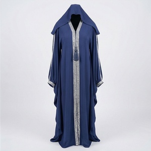 Nuevo Conjunto de Abaya y Hiyab de Color Personalizado, Tela de Alta Calidad, Vestido para Eid con Pedrería, Mangas Murciélago, Moda Modesta y Elegante - Product Image 1