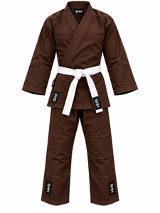 Kimono de Jiu-Jitsu Marron SHH en Coton, Tenue d'Arts Martiaux avec Ceinture Blanche, Unisexe, Combinaison d'Entraînement Durable - Product Image 1