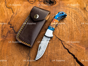 Couteau de poche pliant Damas à verrouillage arrière, manche en bois, pointe clip, qualité industrielle, couteau de chasse EDC pour l'extérieur, fournisseur en gros OEM - Product Image 6