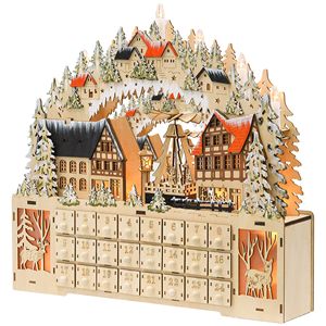 Calendario dell'Avvento in Legno Illuminato a LED per Babbo Natale con 24 Cassetti Riempibili, Dimensione 5cm - Product Image 1