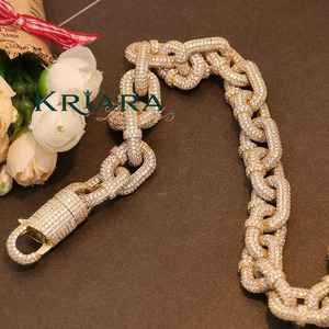 Men's 14k Gold Plated S925 Silver Lab Grown Diamond Link Chain <b>Statement</b> <b>Necklace</b> Hip Hop Style Wedding Everyday Wear - Product Image 3